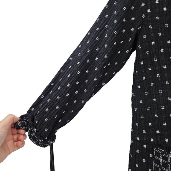 Habitat Slub Cotton Fringe Top Black Women’s Size XS Long Sleeve Boxy Lagenlook - Picture 4 of 10